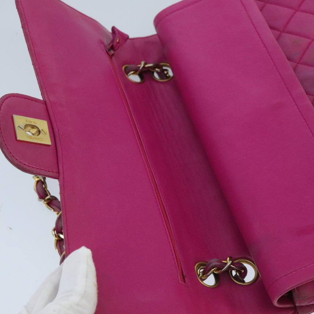 CHANEL Matelasse Chain Shoulder Bag Satin Gold Pink CC 96601