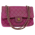CHANEL Matelasse Chain Shoulder Bag Satin Gold Pink CC 96601