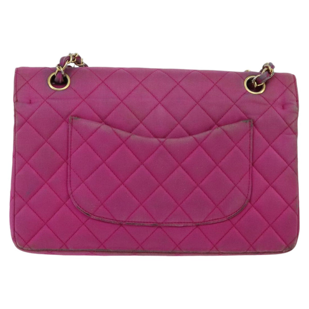 CHANEL Matelasse Chain Shoulder Bag Satin Gold Pink CC 96601