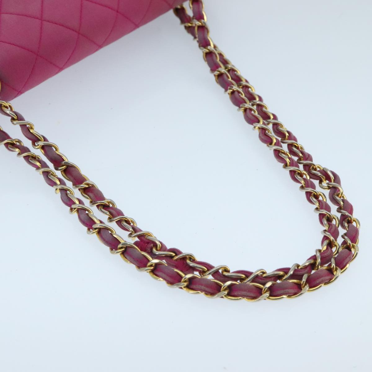 CHANEL Matelasse Chain Shoulder Bag Satin Gold Pink CC 96601