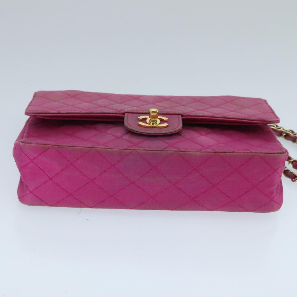 CHANEL Matelasse Chain Shoulder Bag Satin Gold Pink CC 96601