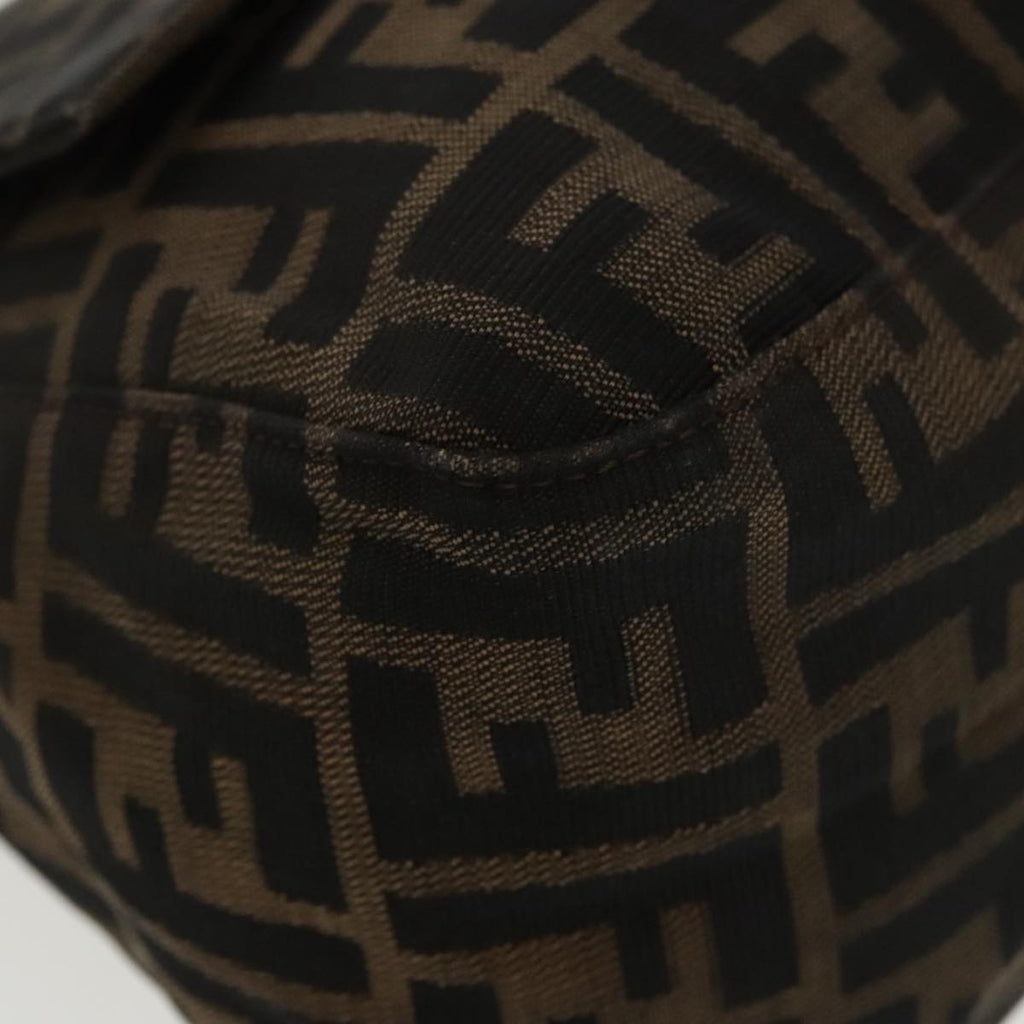 FENDI Zucca Canvas Mamma Baguette Shoulder Bag Black Brown Silver 96635