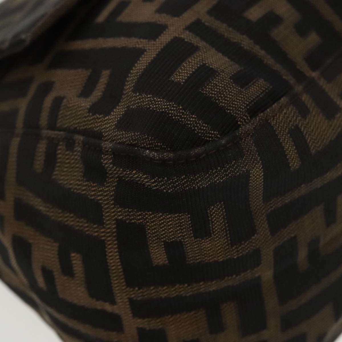 FENDI Zucca Canvas Mamma Baguette Shoulder Bag Black Brown Silver 96635