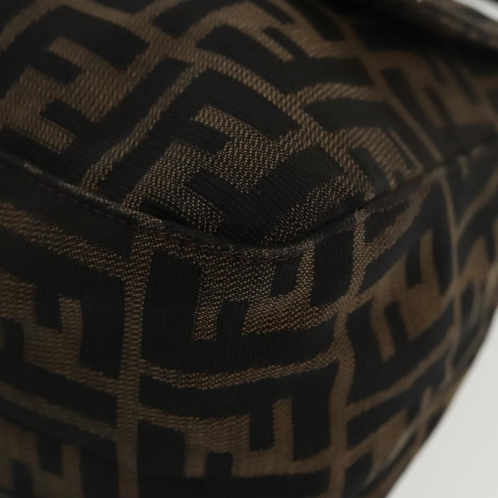 FENDI Zucca Canvas Mamma Baguette Shoulder Bag Black Brown Silver 96635