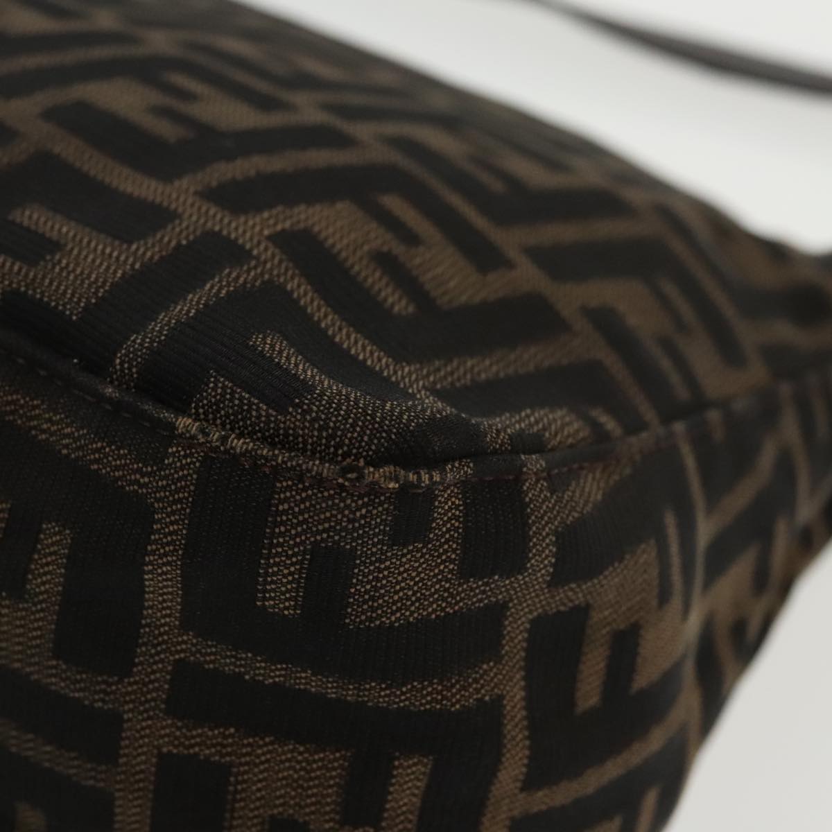 FENDI Zucca Canvas Mamma Baguette Shoulder Bag Black Brown Silver 96635