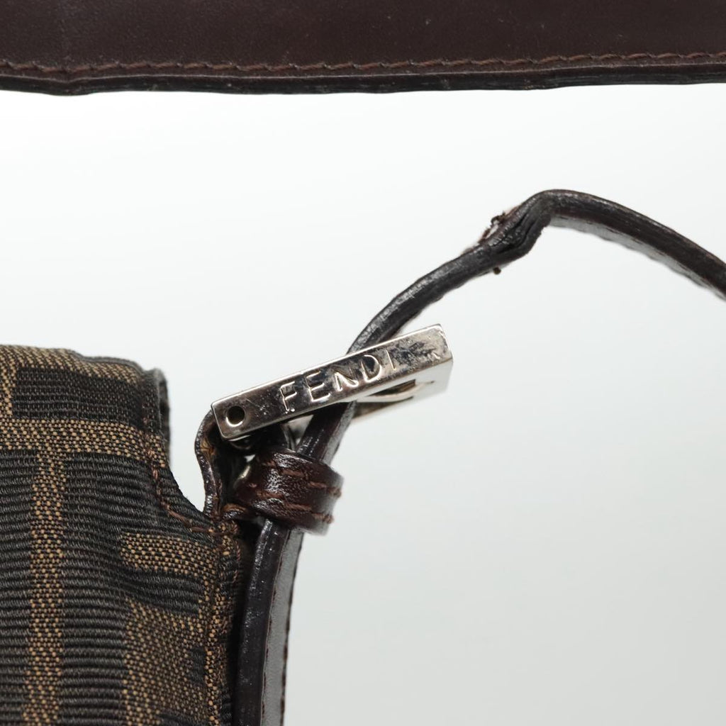 FENDI Zucca Canvas Mamma Baguette Shoulder Bag Black Brown Silver 96635