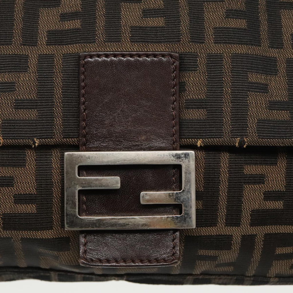 FENDI Zucca Canvas Mamma Baguette Shoulder Bag Black Brown Silver 96635