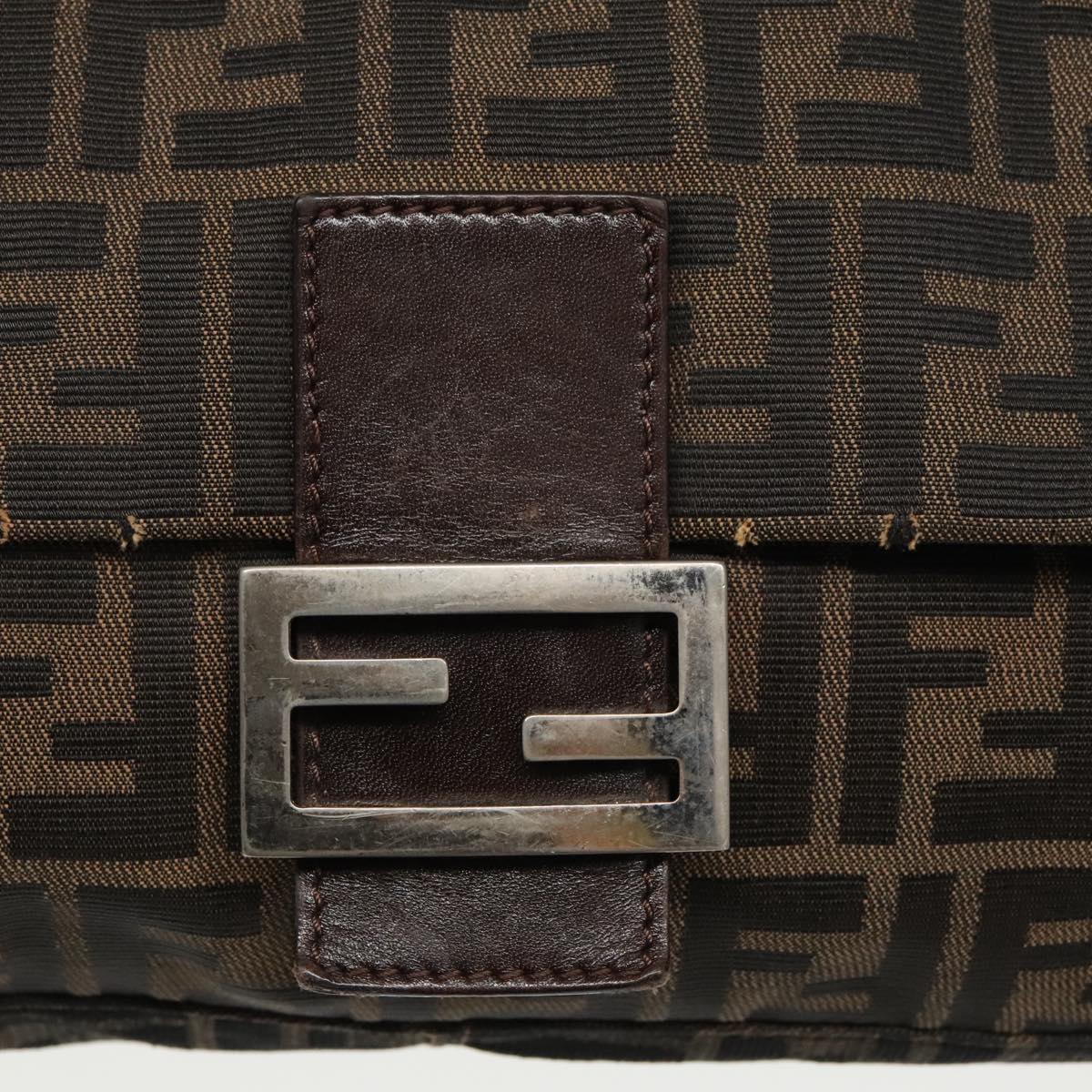 FENDI Zucca Canvas Mamma Baguette Shoulder Bag Black Brown Silver 96635