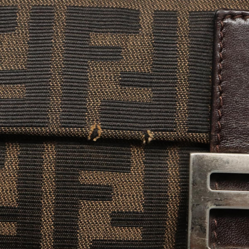 FENDI Zucca Canvas Mamma Baguette Shoulder Bag Black Brown Silver 96635