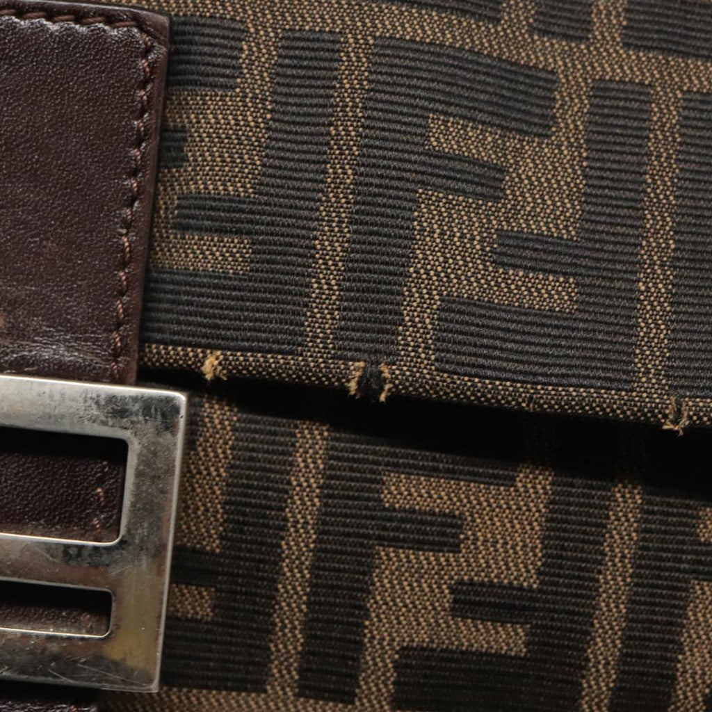 FENDI Zucca Canvas Mamma Baguette Shoulder Bag Black Brown Silver 96635