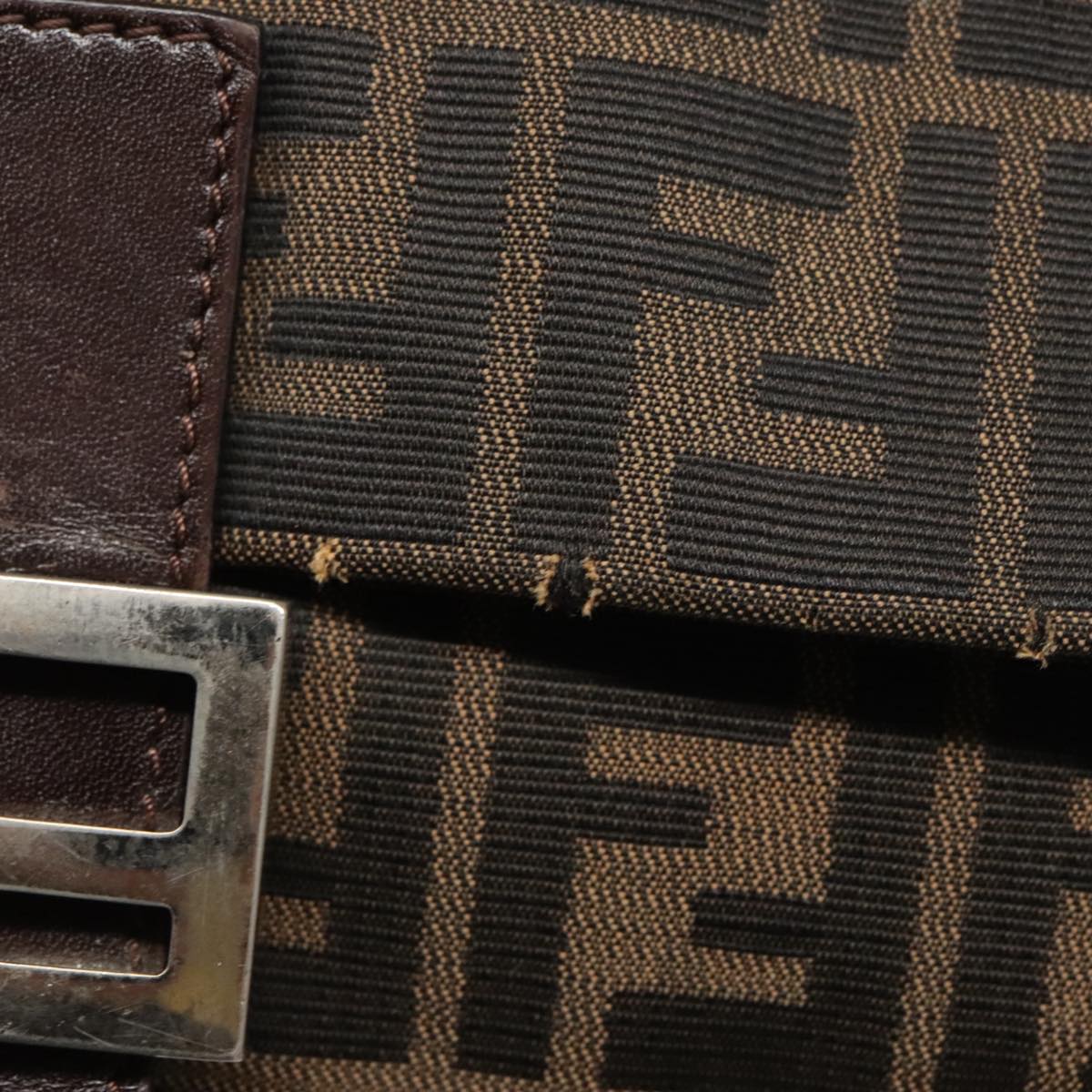 FENDI Zucca Canvas Mamma Baguette Shoulder Bag Black Brown Silver 96635