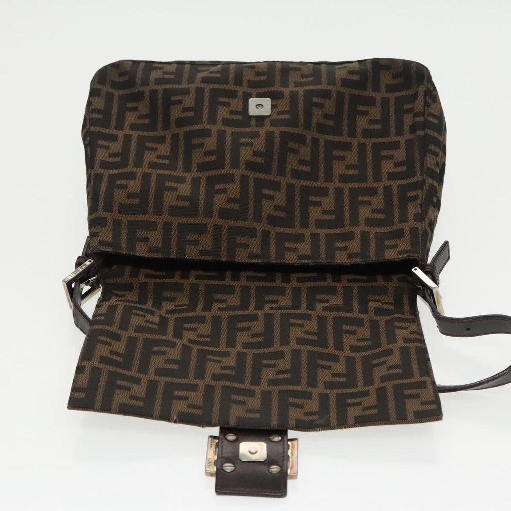 FENDI Zucca Canvas Mamma Baguette Shoulder Bag Black Brown Silver 96635