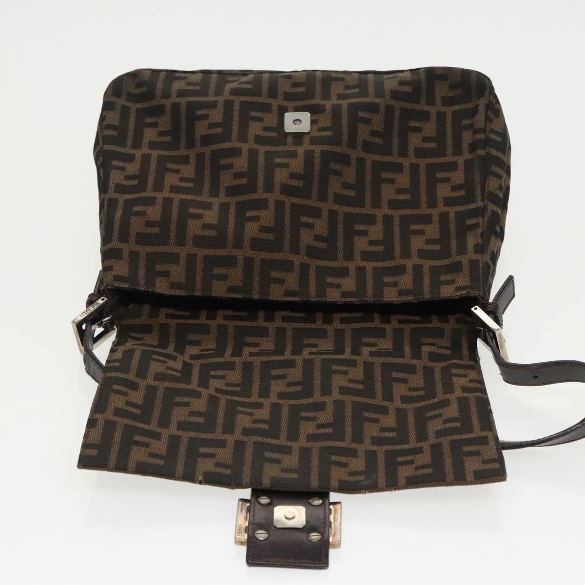 FENDI Zucca Canvas Mamma Baguette Shoulder Bag Black Brown Silver 96635