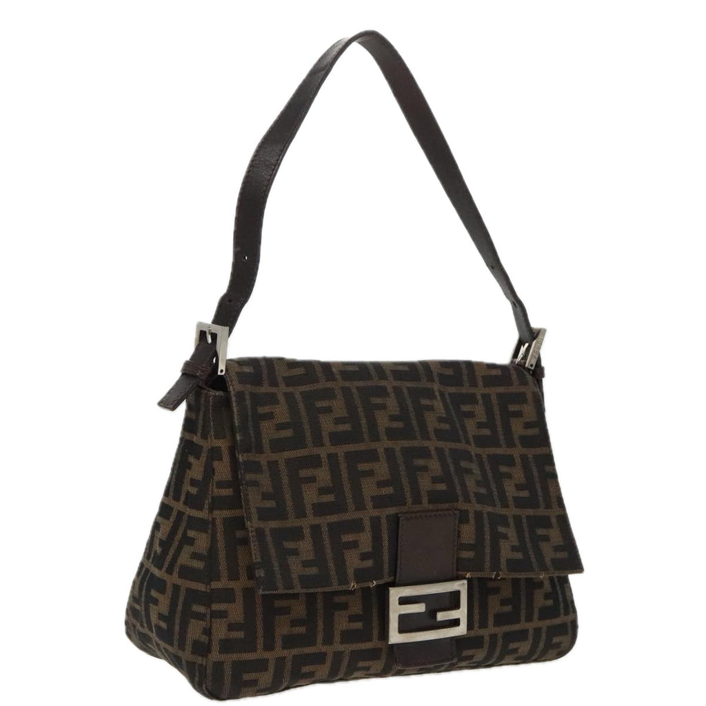 FENDI Zucca Canvas Mamma Baguette Shoulder Bag Black Brown Silver 96635