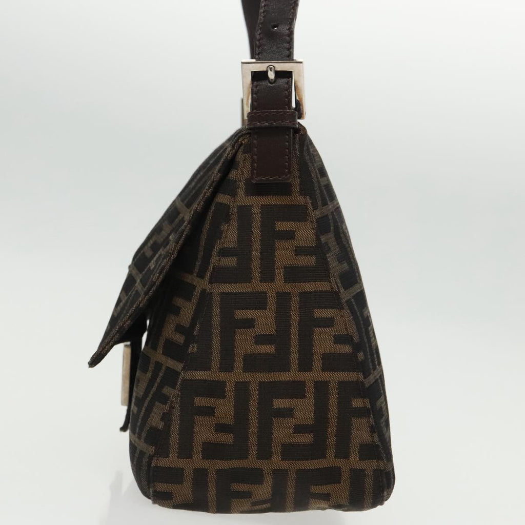 FENDI Zucca Canvas Mamma Baguette Shoulder Bag Black Brown Silver 96635