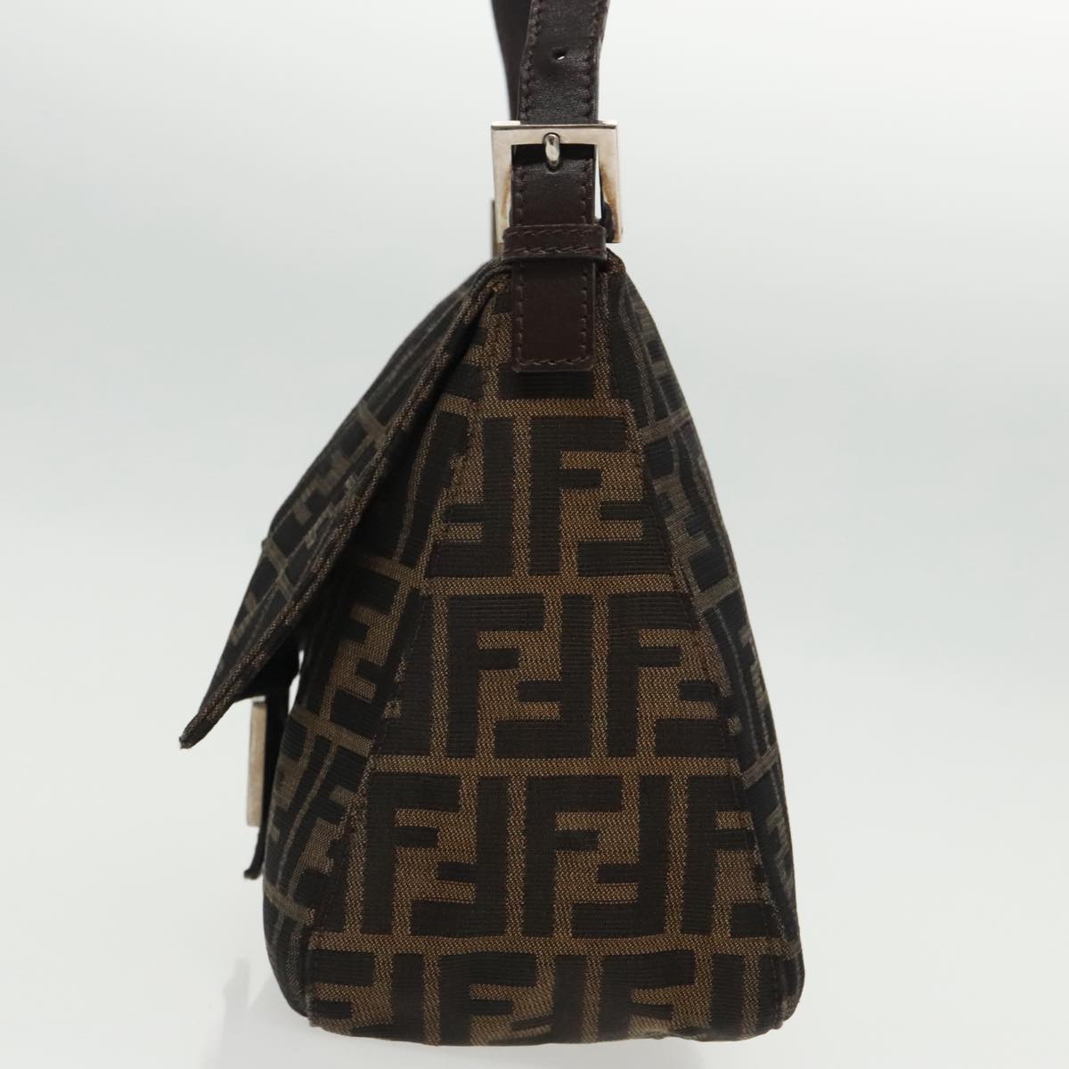 FENDI Zucca Canvas Mamma Baguette Shoulder Bag Black Brown Silver 96635