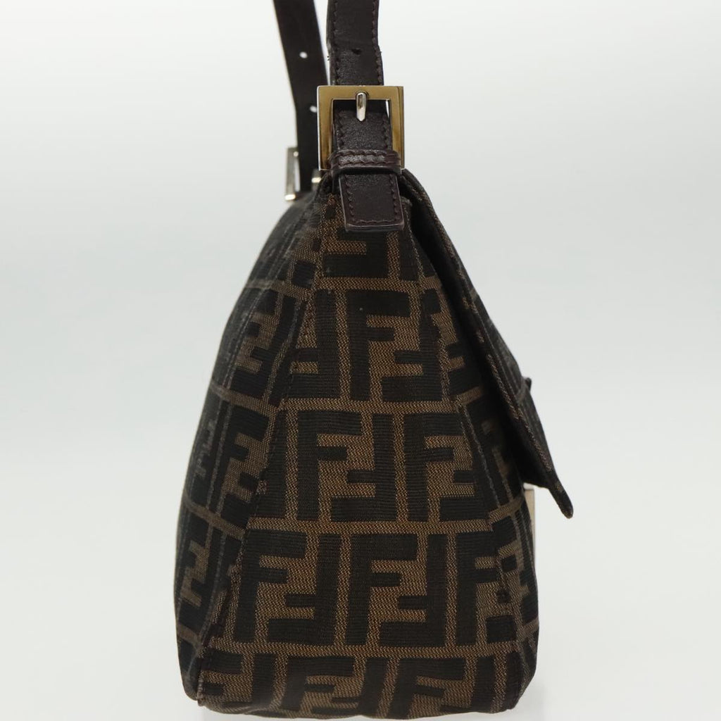 FENDI Zucca Canvas Mamma Baguette Shoulder Bag Black Brown Silver 96635