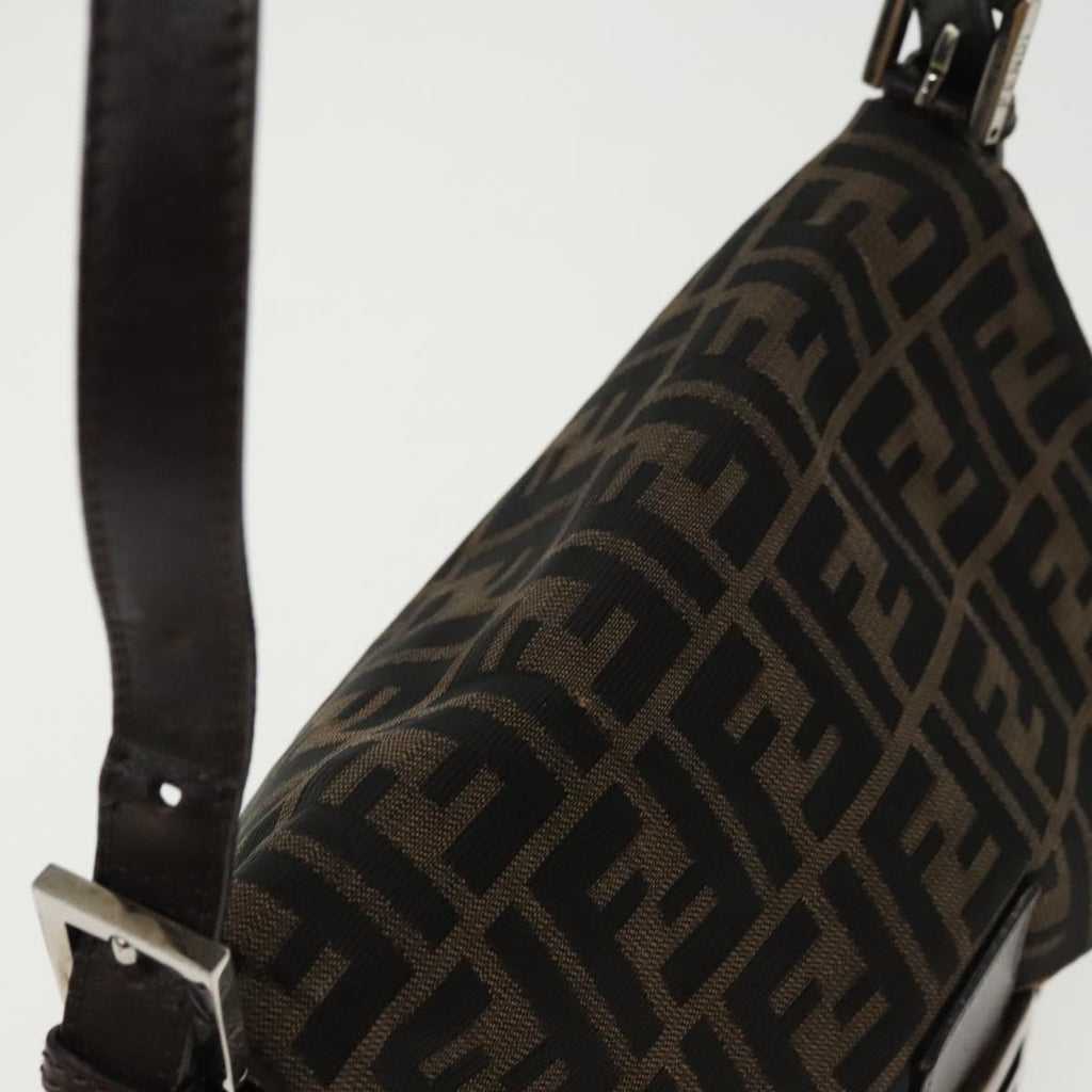 FENDI Zucca Canvas Mamma Baguette Shoulder Bag Black Brown Silver 96635