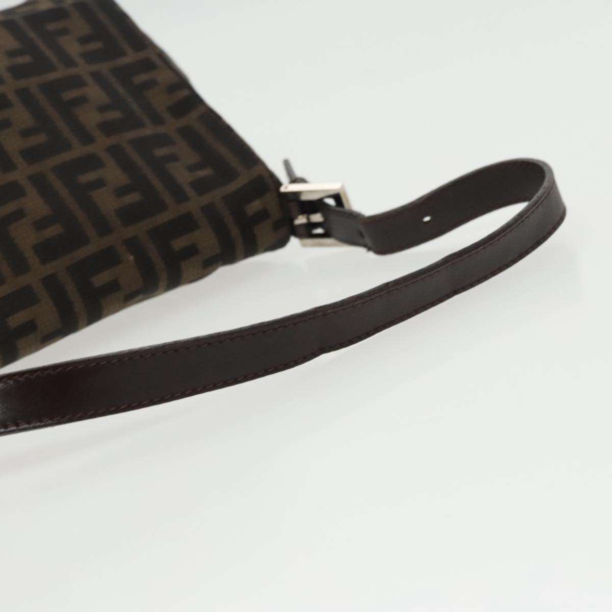 FENDI Zucca Canvas Mamma Baguette Shoulder Bag Black Brown Silver 96635
