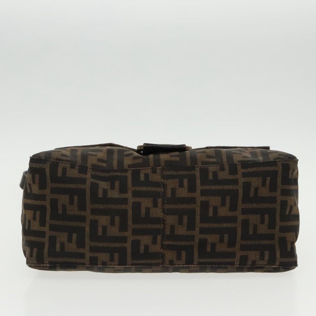 FENDI Zucca Canvas Mamma Baguette Shoulder Bag Black Brown Silver 96635