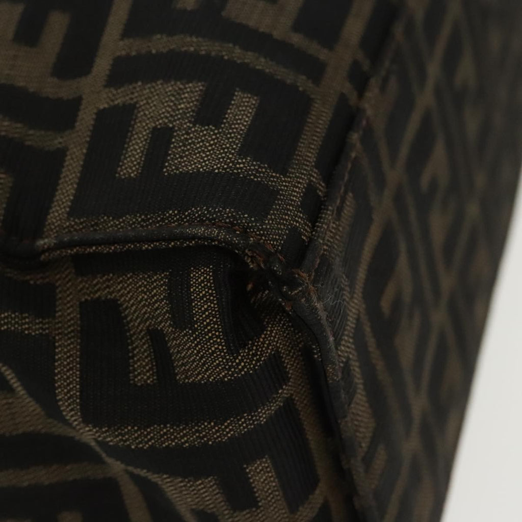 FENDI Zucca Canvas Mamma Baguette Shoulder Bag Black Brown Silver 96636