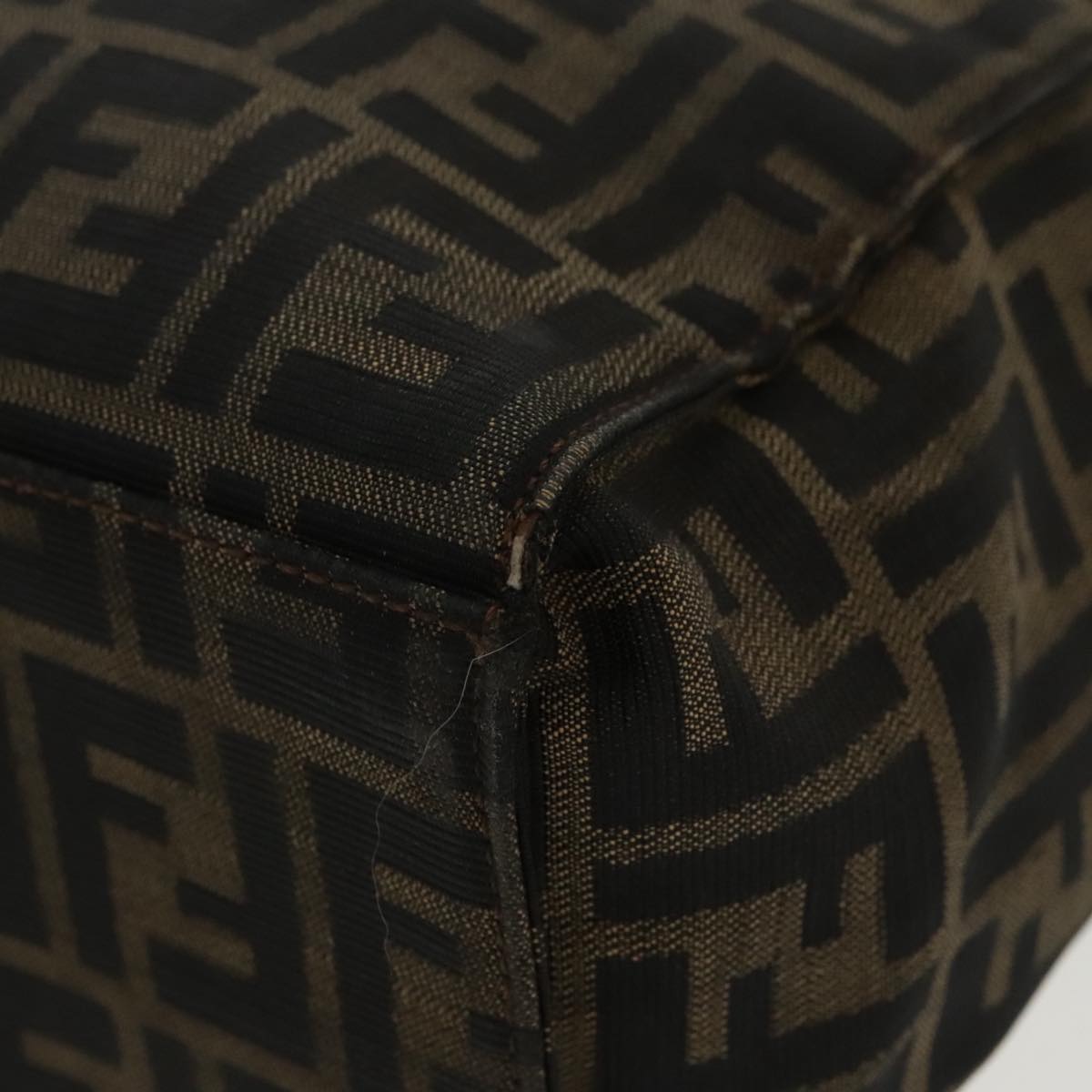 FENDI Zucca Canvas Mamma Baguette Shoulder Bag Black Brown Silver 96636