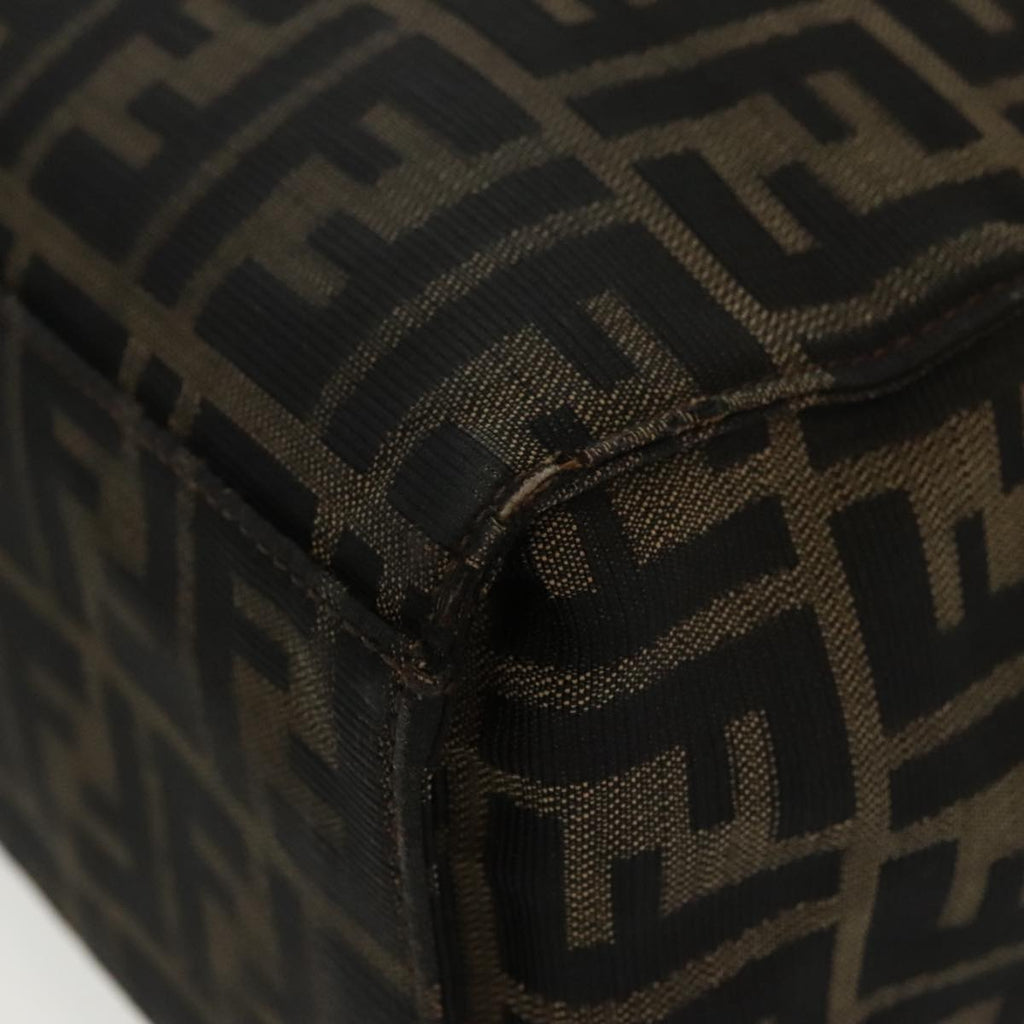 FENDI Zucca Canvas Mamma Baguette Shoulder Bag Black Brown Silver 96636