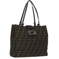 FENDI Zucca Canvas Mamma Baguette Shoulder Bag Black Brown Silver 96636