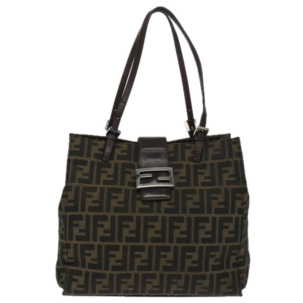 FENDI Zucca Canvas Mamma Baguette Shoulder Bag Black Brown Silver 96636