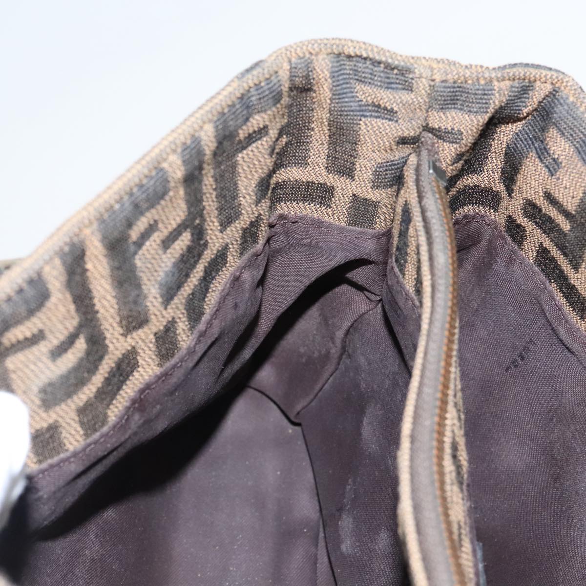 FENDI Zucca Canvas Hand Bag Brown Black Silver 96637