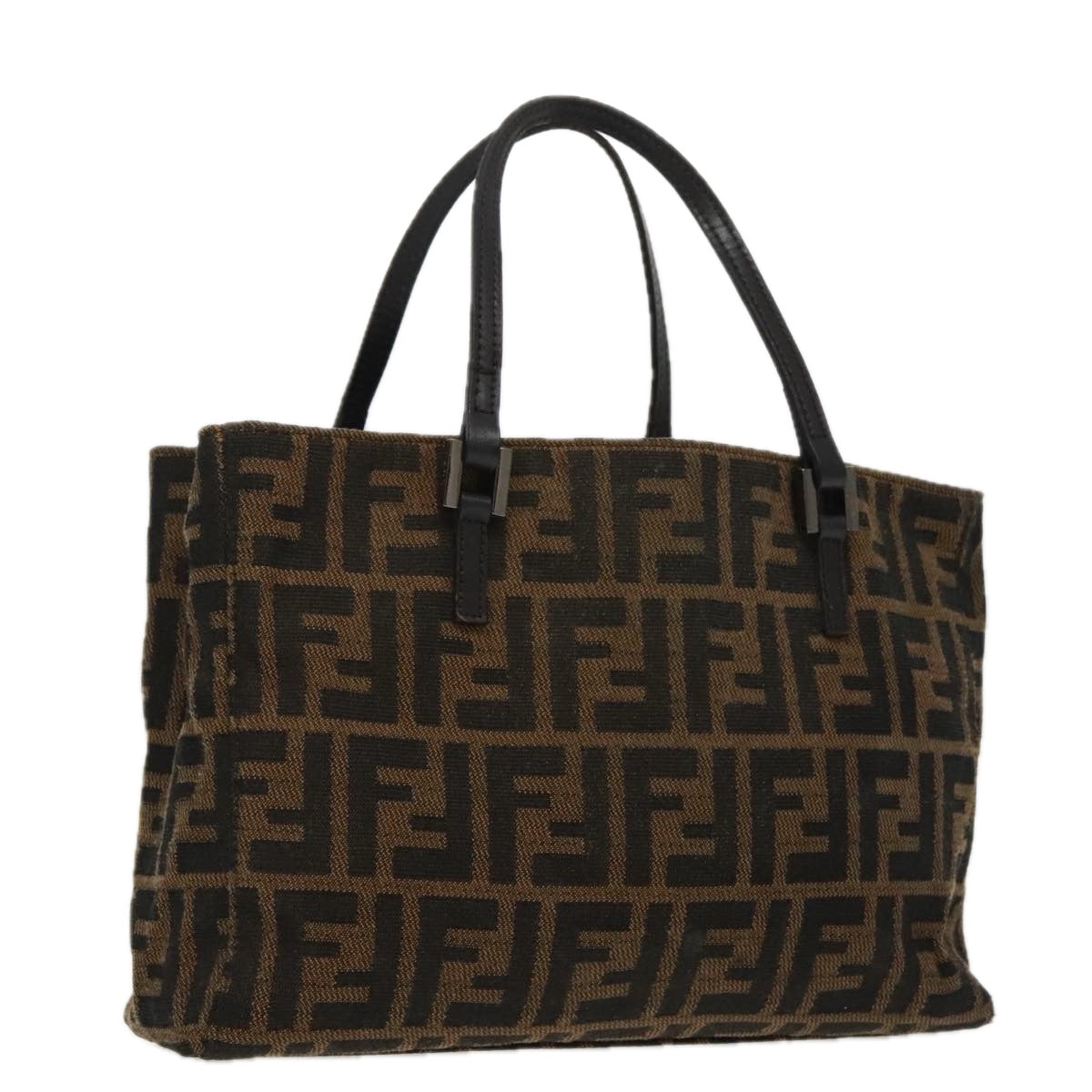 FENDI Zucca Canvas Hand Bag Brown Black Silver 96637