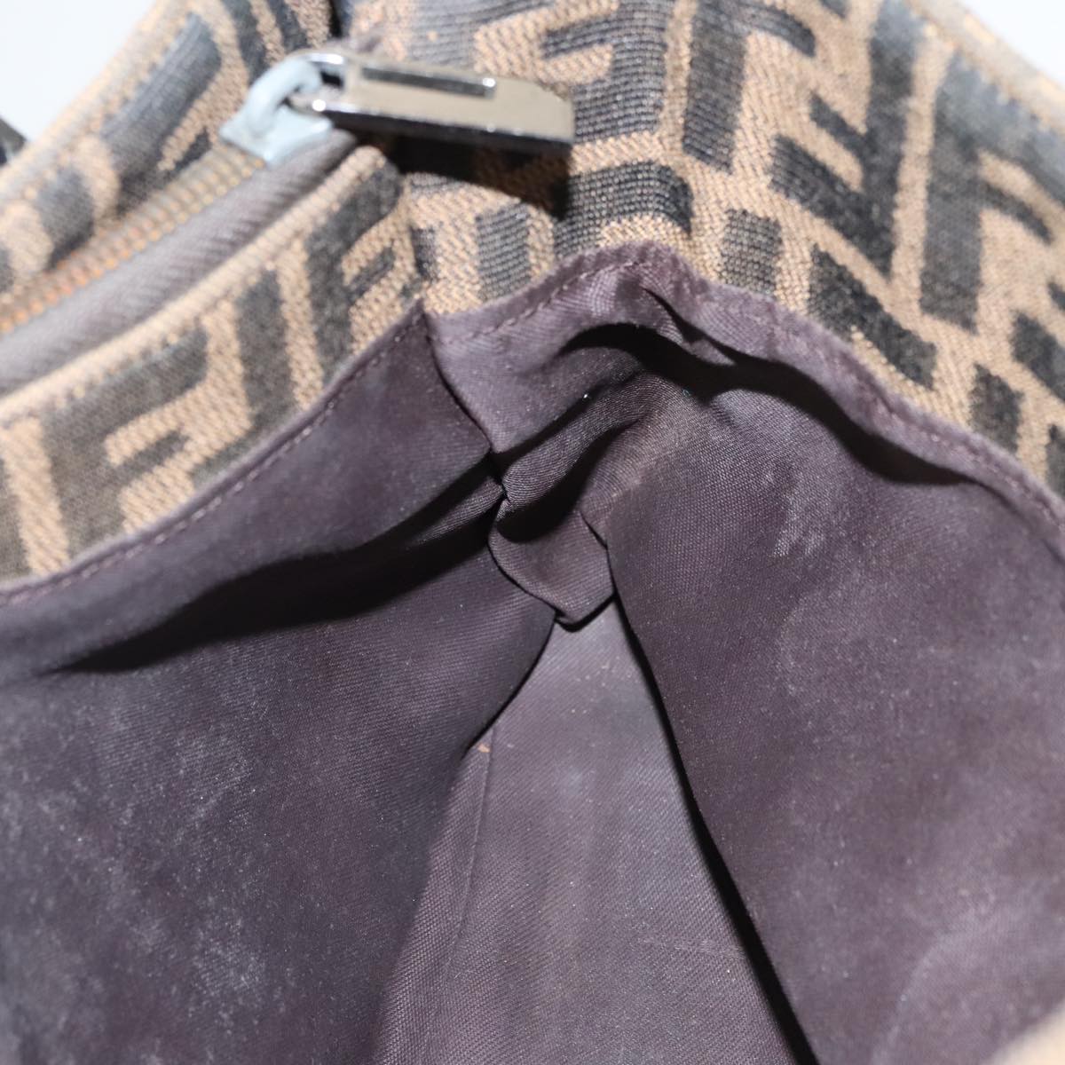 FENDI Zucca Canvas Hand Bag Brown Black Silver 96637