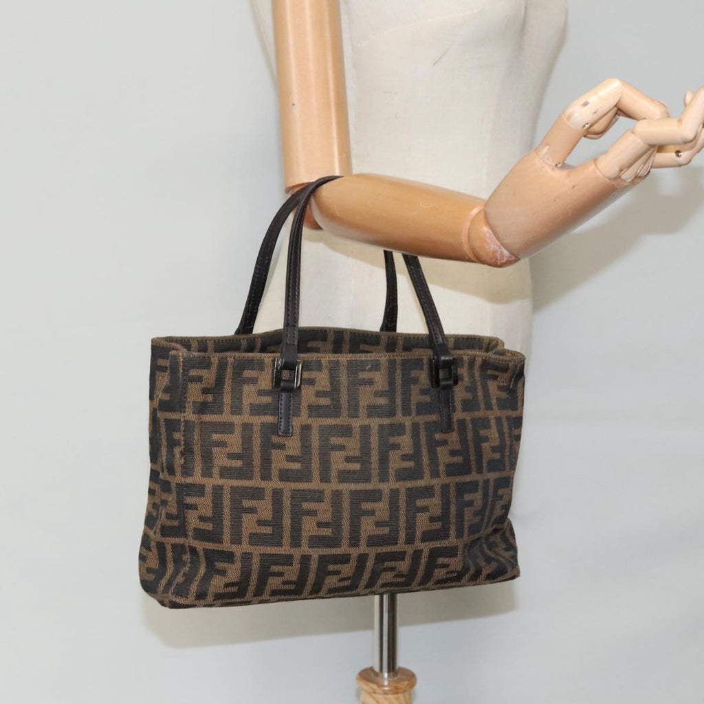 FENDI Zucca Canvas Hand Bag Brown Black Silver 96637