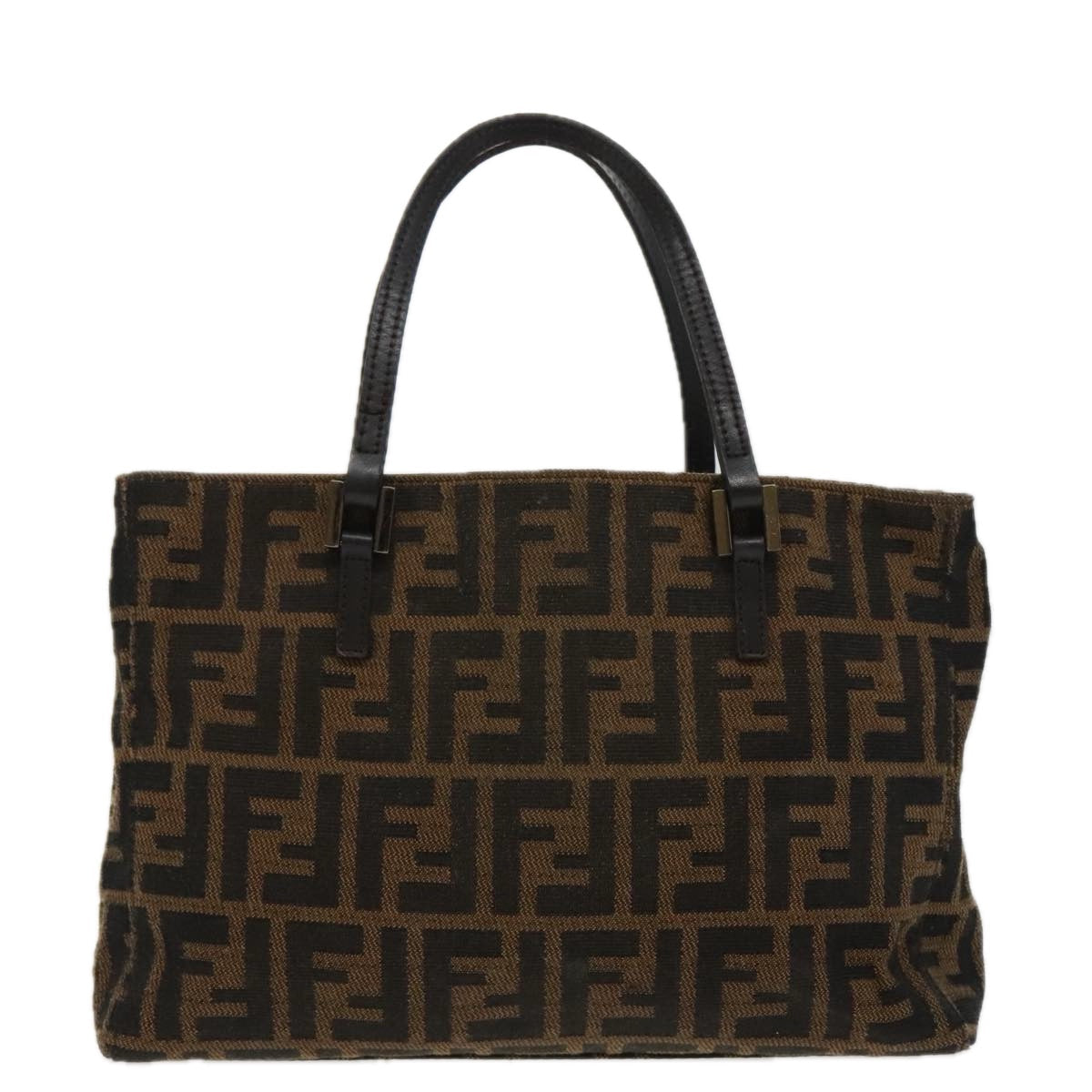 FENDI Zucca Canvas Hand Bag Brown Black Silver 96637