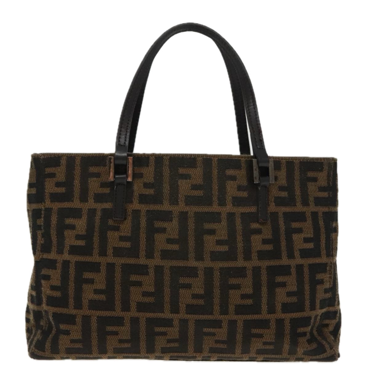 FENDI Zucca Canvas Hand Bag Brown Black Silver 96637