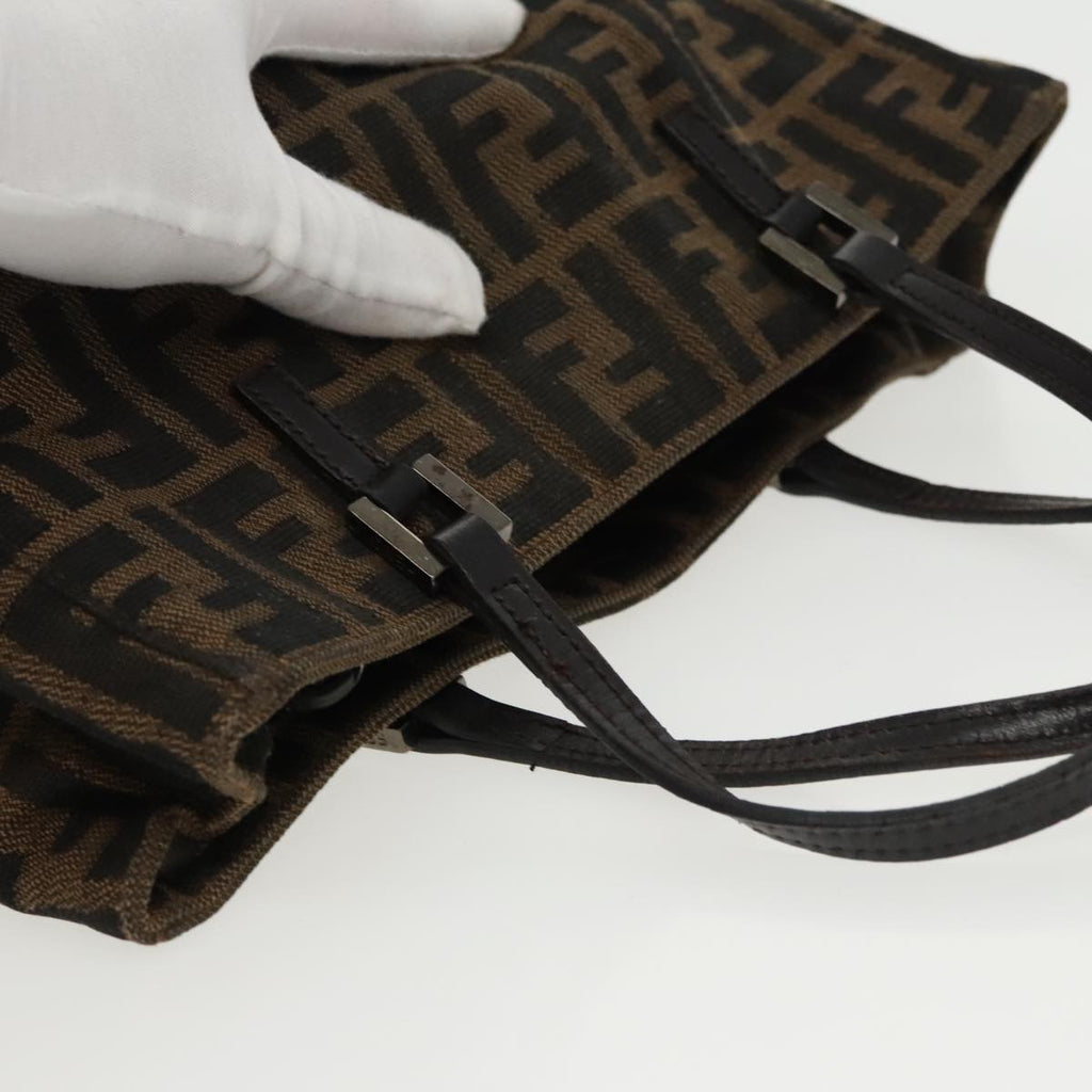 FENDI Zucca Canvas Hand Bag Brown Black Silver 96637