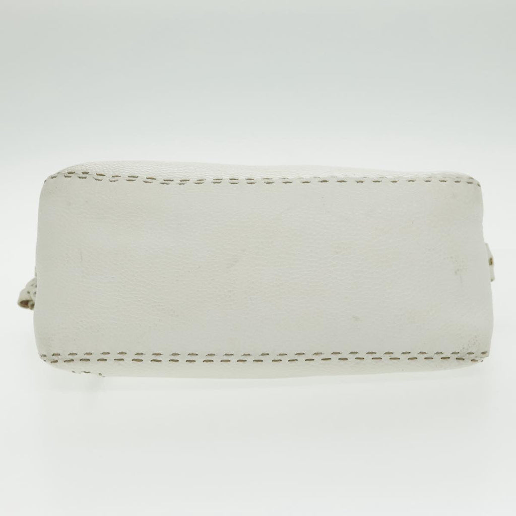 FENDI Shoulder Bag Leather White Silver 96639