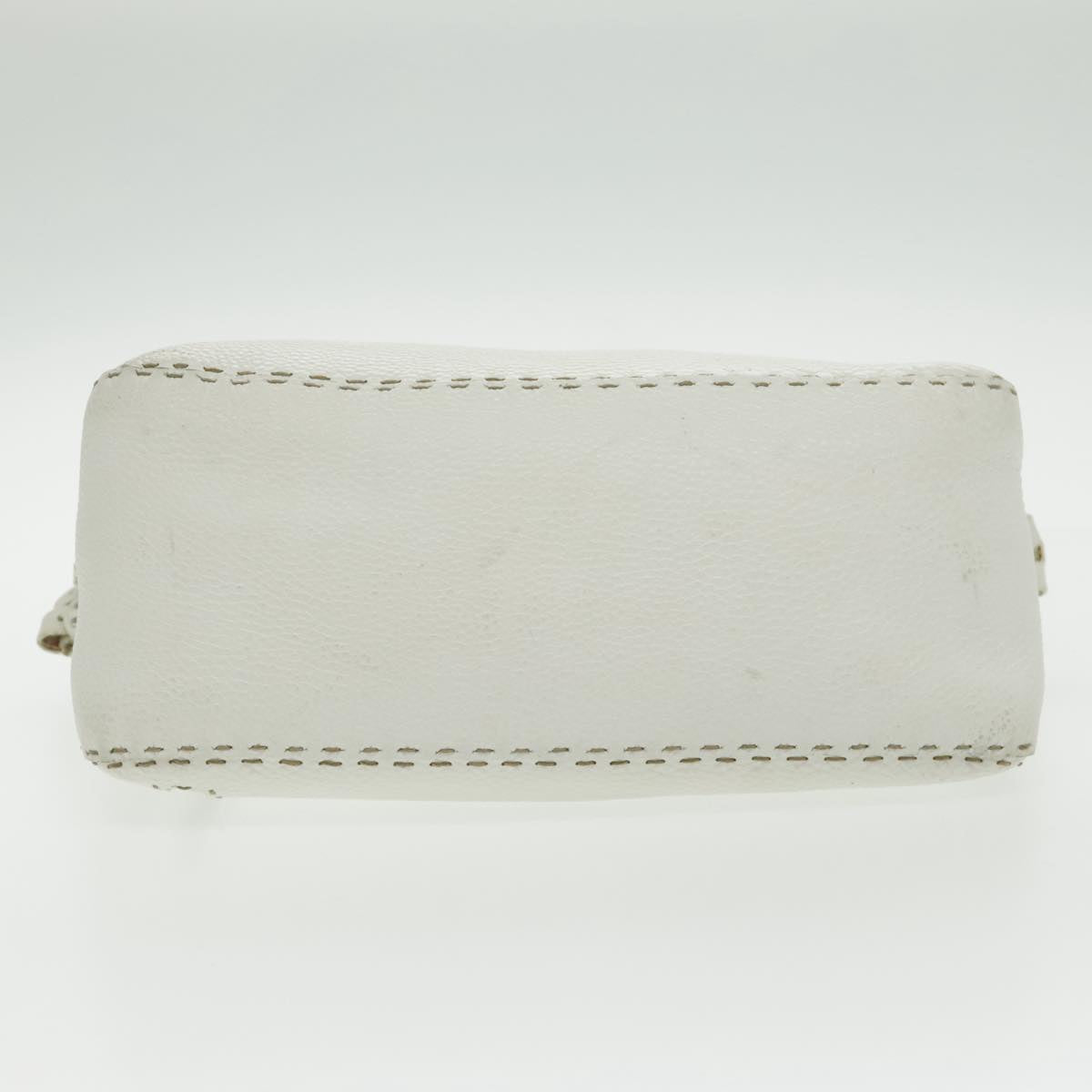 FENDI Shoulder Bag Leather White Silver 96639