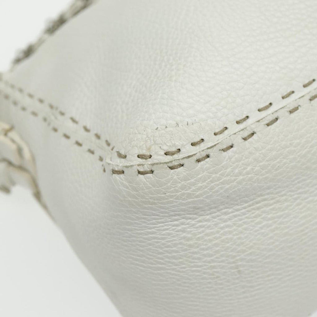 FENDI Shoulder Bag Leather White Silver 96639