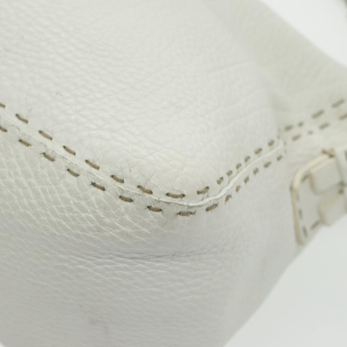 FENDI Shoulder Bag Leather White Silver 96639