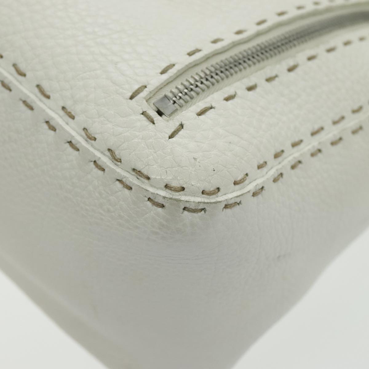 FENDI Shoulder Bag Leather White Silver 96639