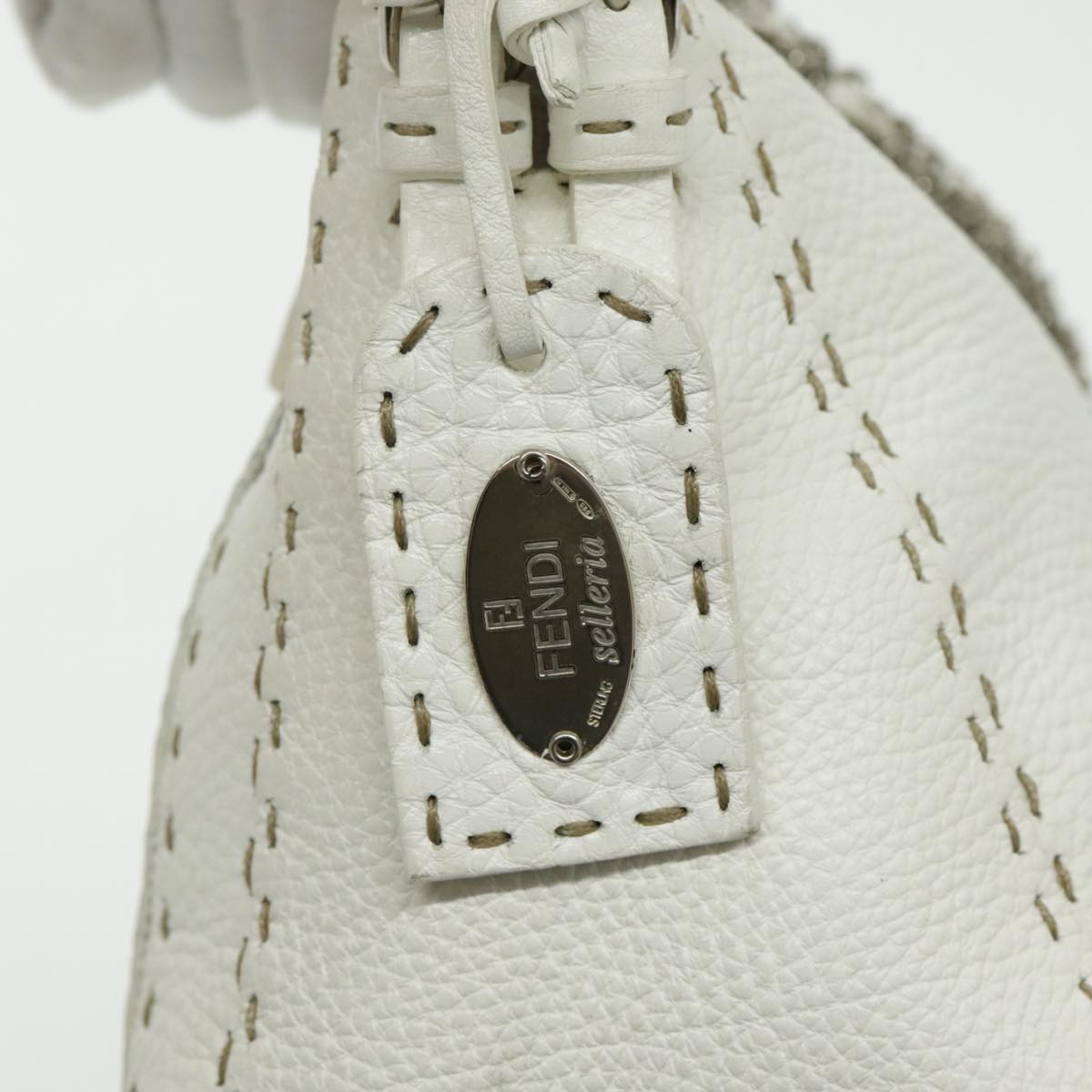 FENDI Shoulder Bag Leather White Silver 96639