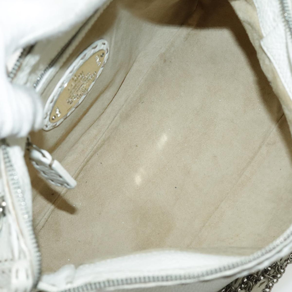 FENDI Shoulder Bag Leather White Silver 96639