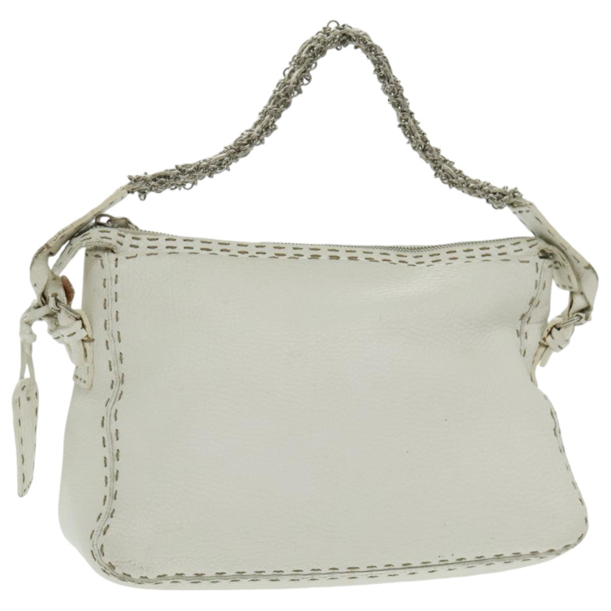 FENDI Shoulder Bag Leather White Silver 96639