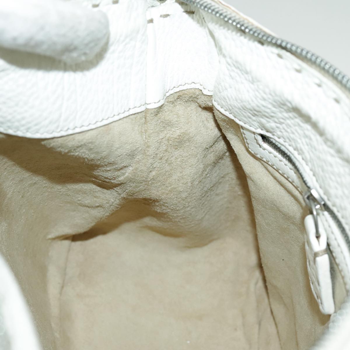 FENDI Shoulder Bag Leather White Silver 96639