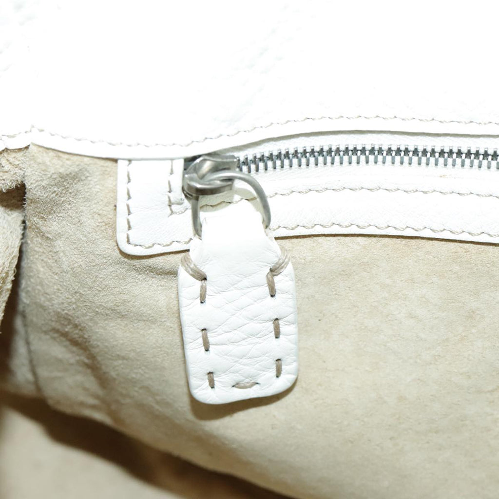 FENDI Shoulder Bag Leather White Silver 96639