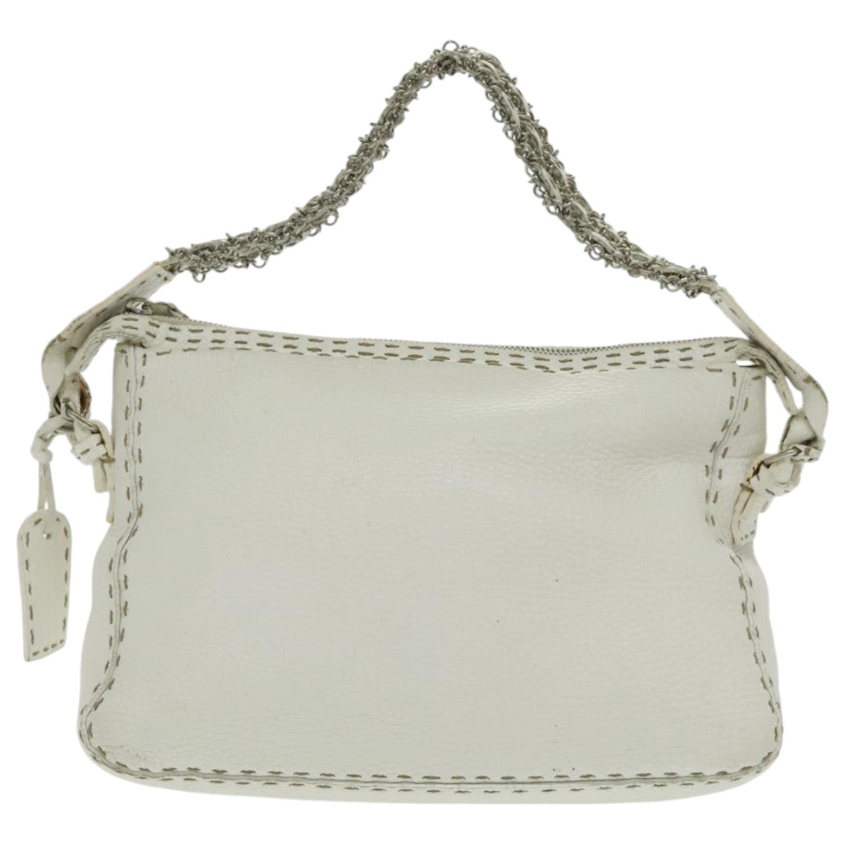 FENDI Shoulder Bag Leather White Silver 96639