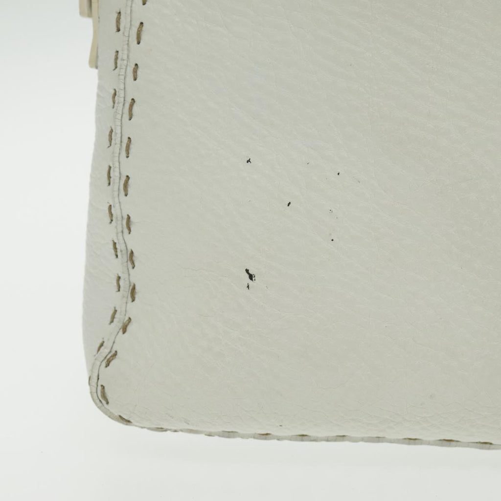 FENDI Shoulder Bag Leather White Silver 96639