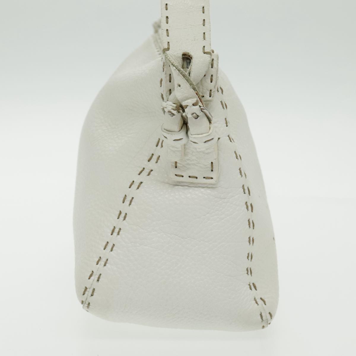 FENDI Shoulder Bag Leather White Silver 96639
