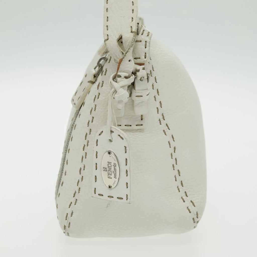 FENDI Shoulder Bag Leather White Silver 96639
